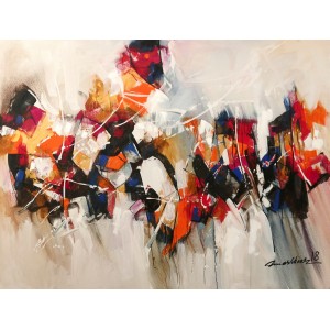 Mashkoor Raza, 36 x 48 Inch, Oil on Canvas, Abstract Painting, AC-MR-149